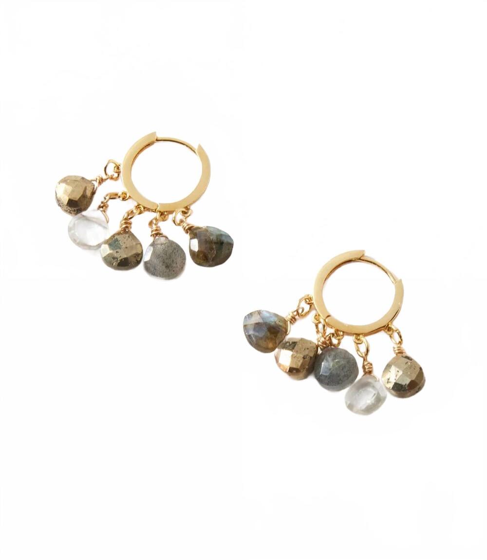 NEW NATIVE GEM women's gemstone huggie earrings in metallic